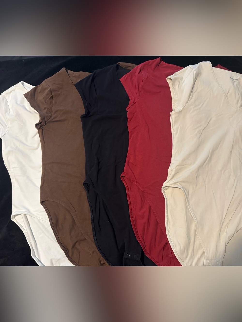 Lot of 5 Old Navy’s Wms V-Neck Bodysuit-Brown, Taupe, Black, Red, and White